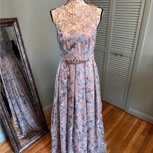 Eliza J Blush and Dusty Blue Floral Gown